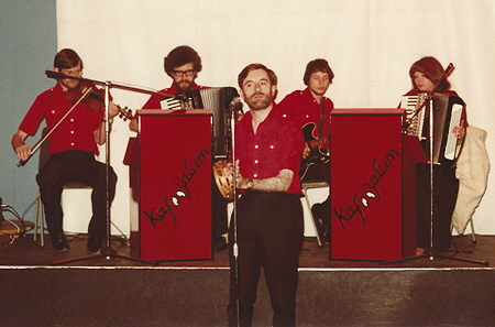 Kafoozalum in the 1970s: Pete Sawyer, Peter Jenkins, Colin Hume, Graham Ford and Jacki Whitby Kafoozalum in the 1970s: Pete Sawyer, Peter Jenkins, Colin Hume, Graham Ford and Jacki Whitby